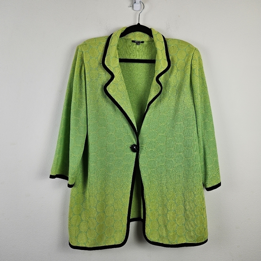 Misook ombre Neon Green Cardigan Size OX Classic Minimalist Office